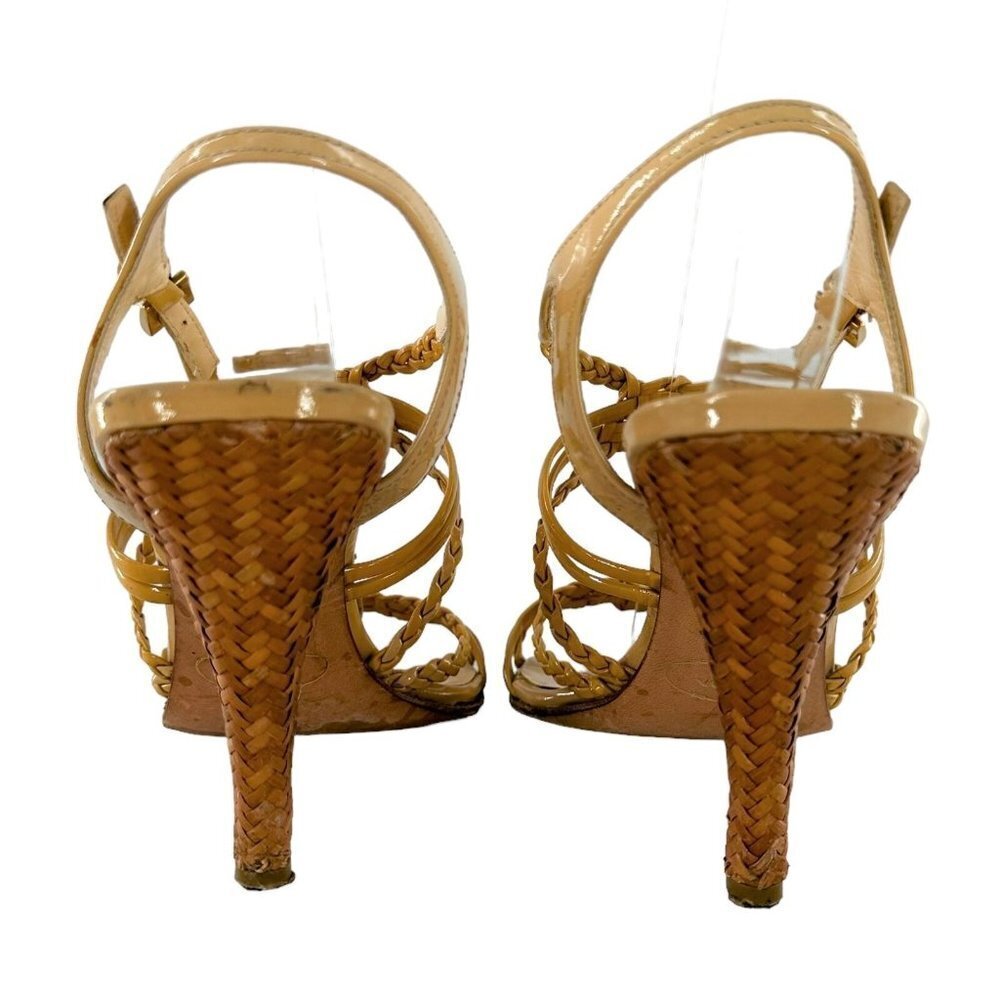 PRADA Beige Braided Patent Leather Open Toe Strappy Sandals Heels Size 38 - Picture 5 of 8